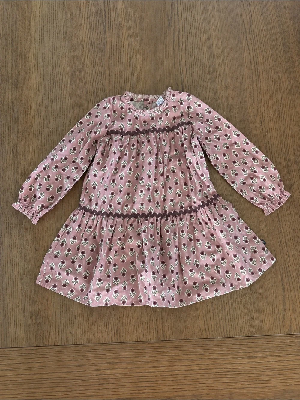 Gerber Boho Cottage Girls' Pink Floral Long-Sleeve Tiered Dress 4T